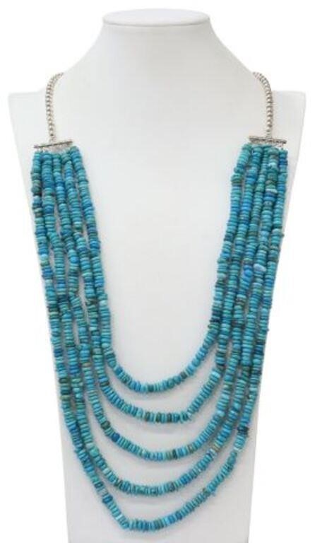 Appraisal: Southwest style silver content unknown and turquoise necklace five graduated