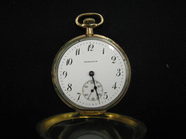 Appraisal: Hamilton Man's Open Face Pocketwatch jewel gold-filled working