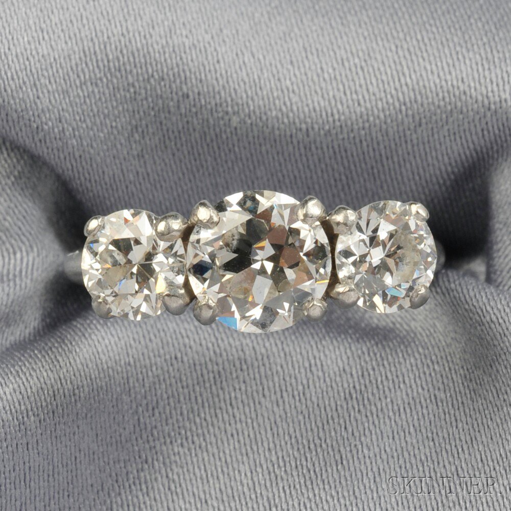 Appraisal: Platinum and Diamond Three-stone Ring Shreve Crump Low Co centering