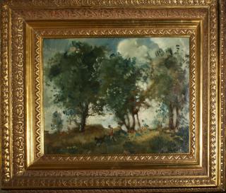 Appraisal: th c American school oil on masonite of hunter and