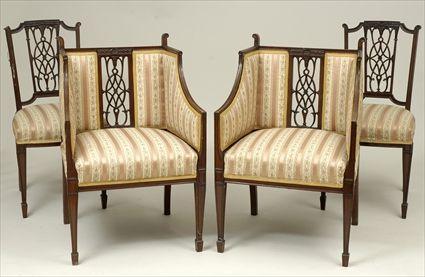 Appraisal: Edwardian Carved Mahogany Drawing Room Suite Comprising a settee two