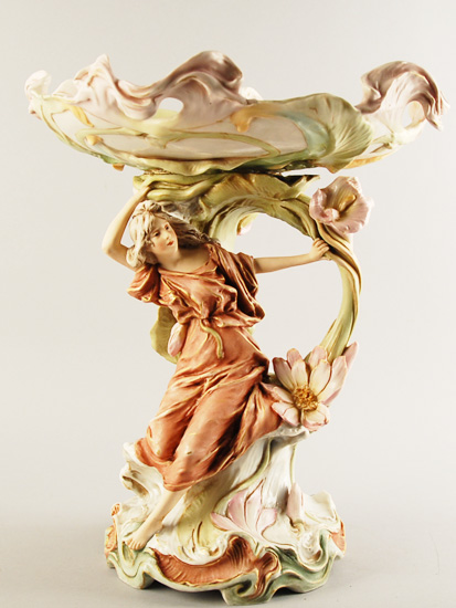 Appraisal: A Royal Dux Figural Compote the calla lily and foliate