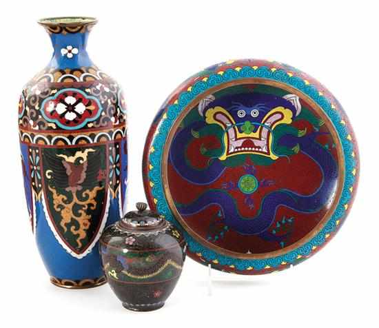 Appraisal: Chinese cloisonne jar bowl and vase late Qing Dynasty vase