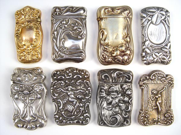 Appraisal: IMPORTANT LOT OF ART NOUVEAU MATCH SAFES To include Sterling