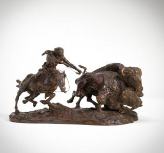 Appraisal: Charles M Russell - Buffalo Hunt or Buffalo Runnerbronze inches