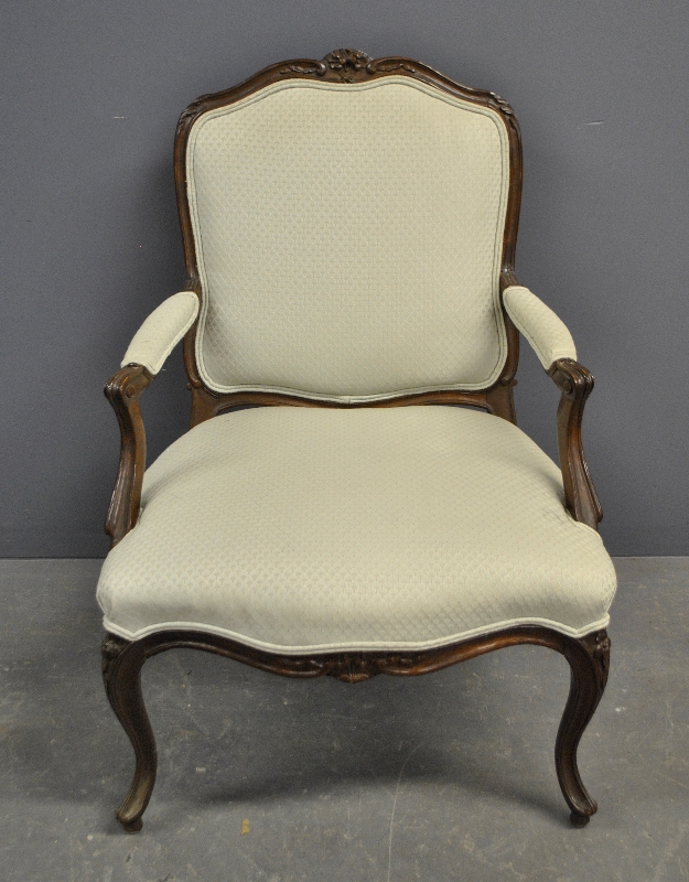 Appraisal: - French Louis XVI style walnut open armchair h x