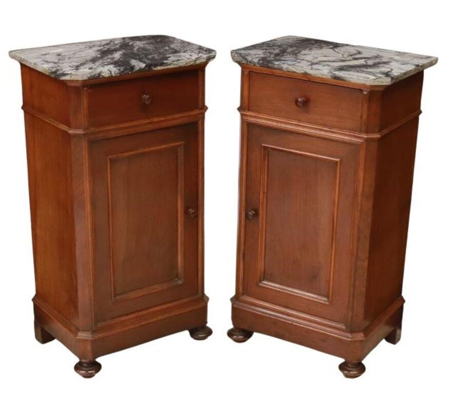 Appraisal: pair Italian marble-top walnut nightstands late th c single drawer