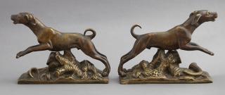 Appraisal: Pair of Figural Patinated Bronze Bookends late Pair of Figural