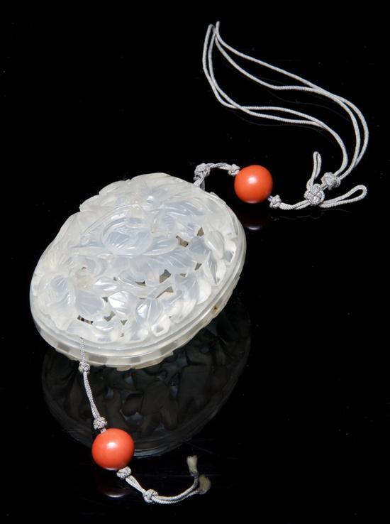 Appraisal: Chinese Hardstone Pomander of transparent gray colored stone with pierced