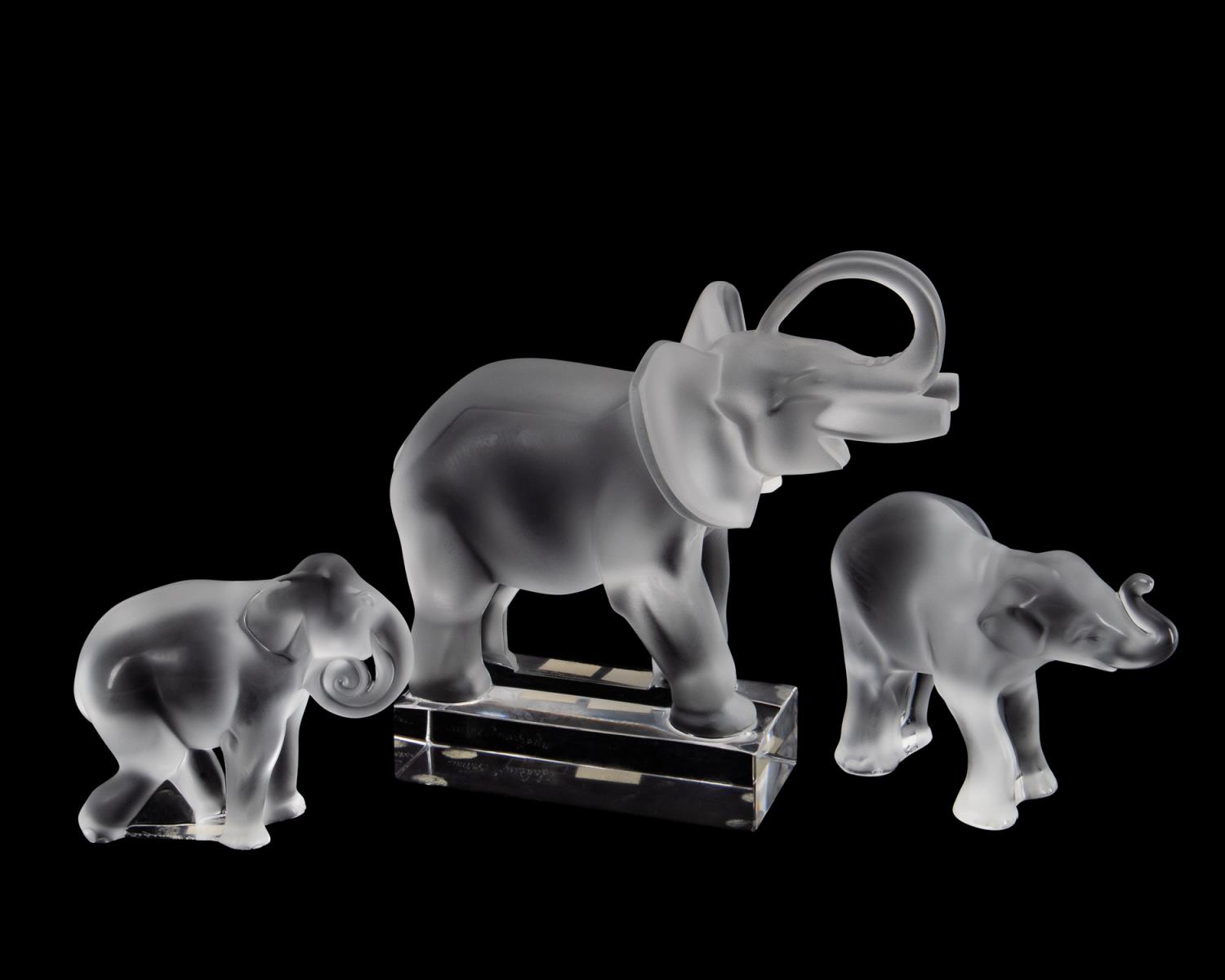 Appraisal: THREE LALIQUE FRANCE CRYSTAL ELEPHANTS Three Lalique France crystal elephants