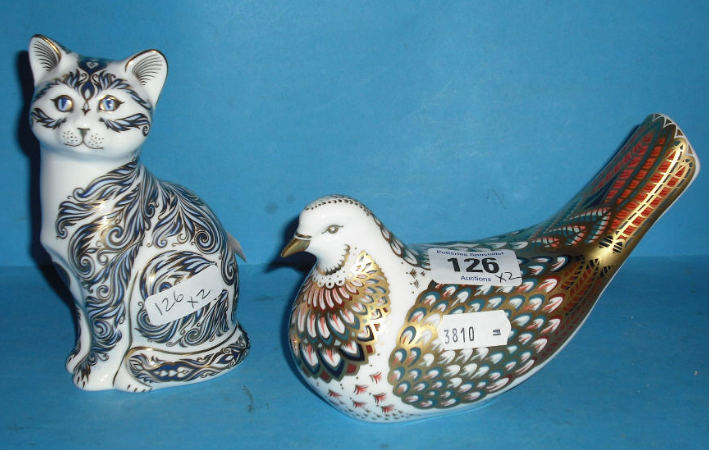 Appraisal: Royal Crown Derby Paperweights Turtle Dove and Majestic Cat with