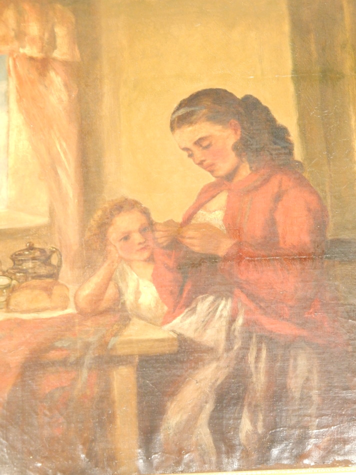 Appraisal: thC British School Mother and daughter oil on canvas cm