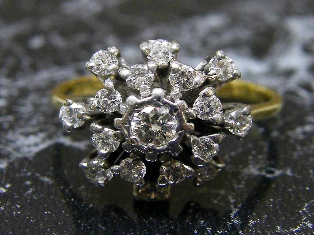 Appraisal: ct yellow gold diamond cluster ring gm size P