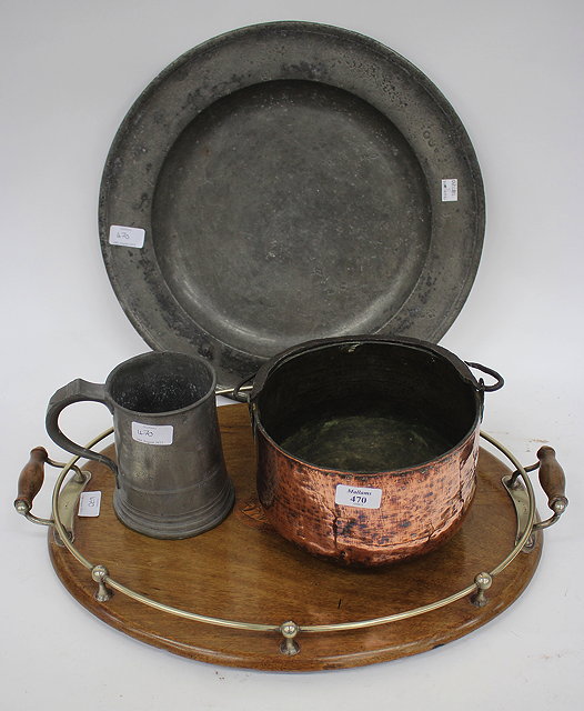 Appraisal: AN ANTIQUE PEWTER CHARGER together with a pewter tankard an