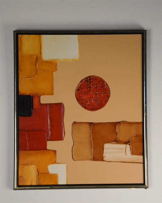 Appraisal: Abstract Geometric Pattern Oil on Canvas signed Riggs H W