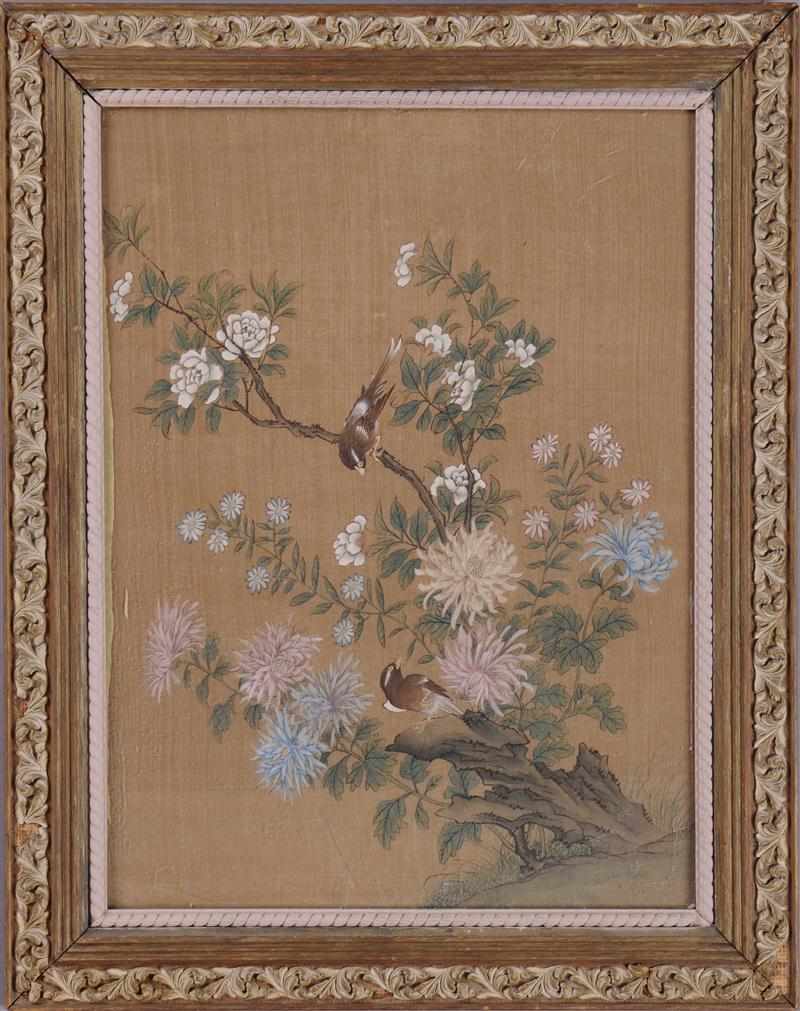 Appraisal: CHINESE SCHOOL EARLY TH C BIRDS AMIDST FLOWER BRANCHES A