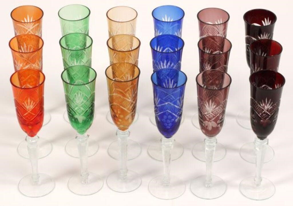 Appraisal: lot of Colored cut crystal champagne flutes three with small