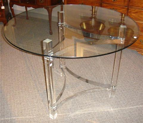 Appraisal: CONTEMPORARY LUCITE GLASS AND CHROME TABLE h w in Provenance