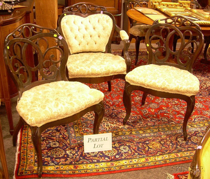 Appraisal: Set of Eight Victorian Rococo Revival Style Upholstered Carved Mahogany