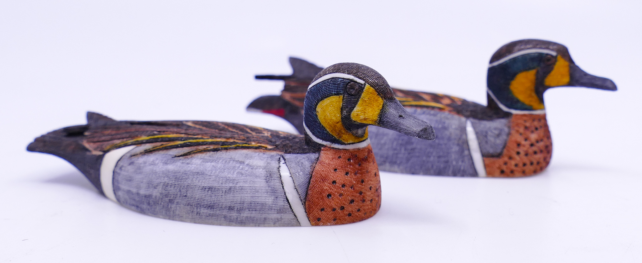 Appraisal: pc Ted Mayac Jr Scrimshawed Duck Figures- ''