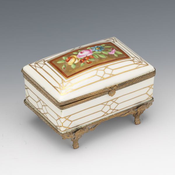 Appraisal: FRENCH PORCELAIN DRESSER BOX x x Overall white ground with