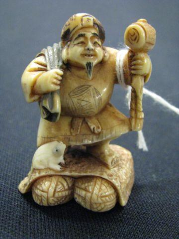 Appraisal: Carved Ivory Netsuke of Man with mallet rat at his