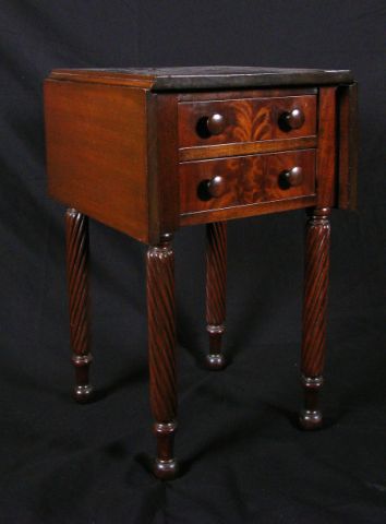 Appraisal: Period style walnut drop-leaf stand with two drawers with burl