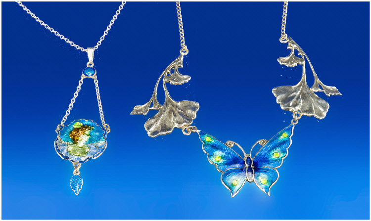 Appraisal: Art Nouveau Style Enamelled Pendants In The Form Of A