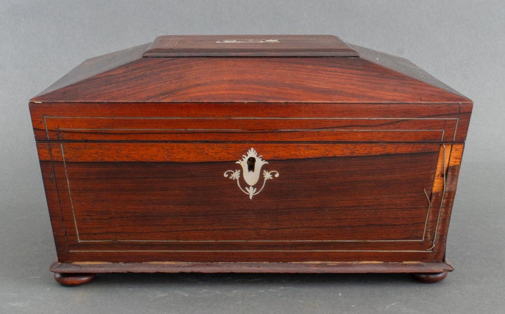 Appraisal: ANGLO INDIAN ROSEWOOD BRASS AND SHELL WORK BOX Anglo Indian