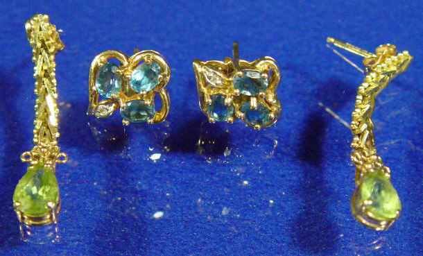 Appraisal: Pair of gold greenstone earrings and a pair of gold