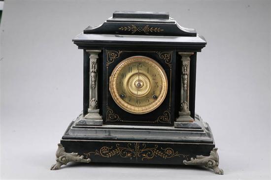 Appraisal: MANTLE CLOCK Cast iron clock with a molded base gilt