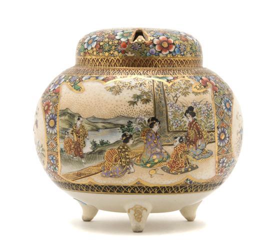 Appraisal: A Japanese Satsuma Censer decorated with ladies in a landscape