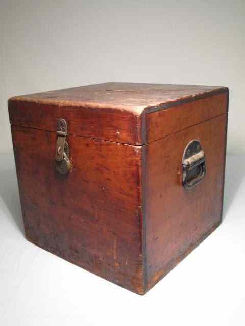 Appraisal: Antique wooden ballet box Metal handles and latch for lock