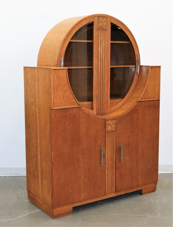 Appraisal: C FRENCH ART DECO OAK BAR CABINET France Circa Round