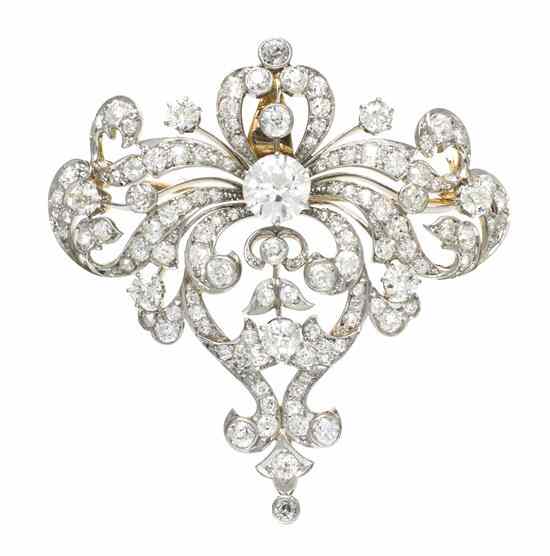 Appraisal: An Edwardian Platinum Topped Gold and Diamond Brooch Pendant in