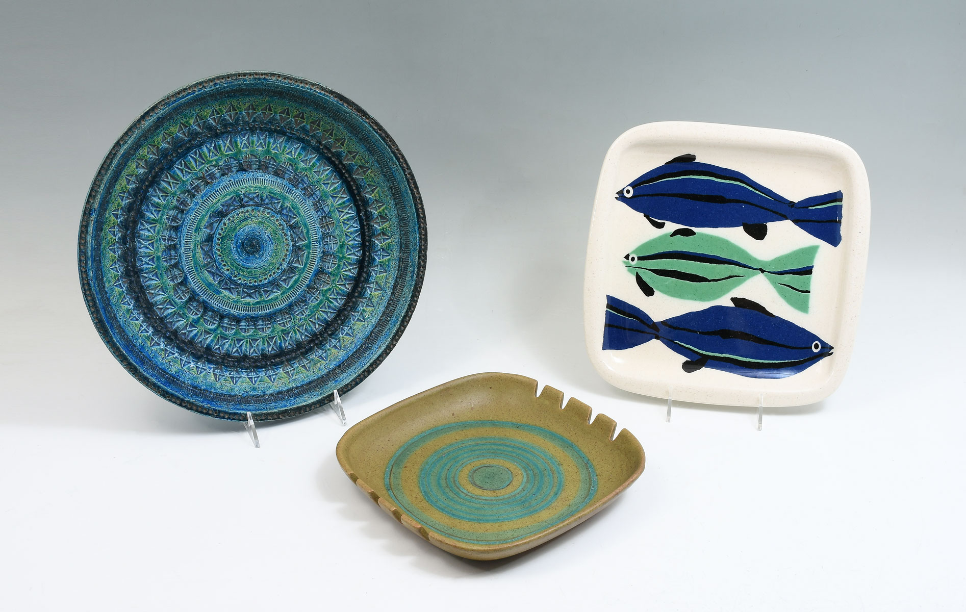 Appraisal: PC ART MODERN POTTERY LOT Comprising - Italian blue green