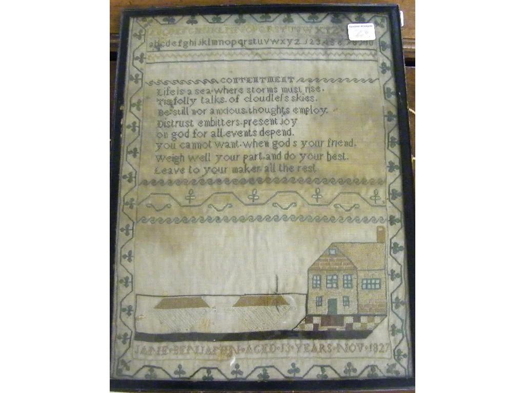 Appraisal: George IV sampler by Jane Benjamin aged years and dated