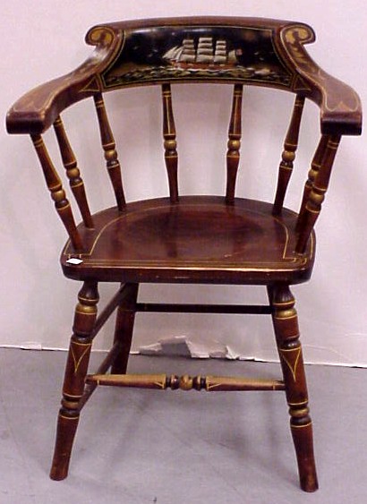 Appraisal: Captain's chair with ship decorated crest h x w x