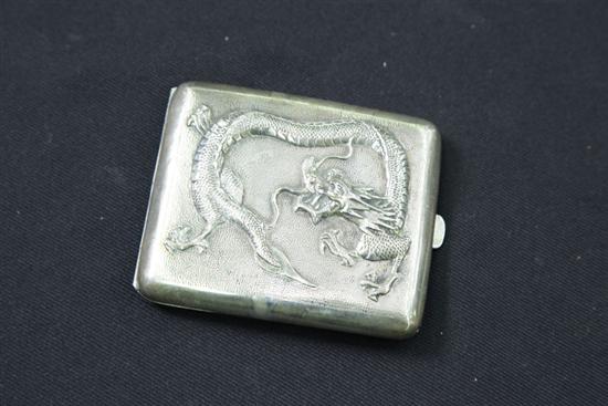 Appraisal: STERLING SILVER CIGARETTE CASE Textured surface with embossed dragon ''