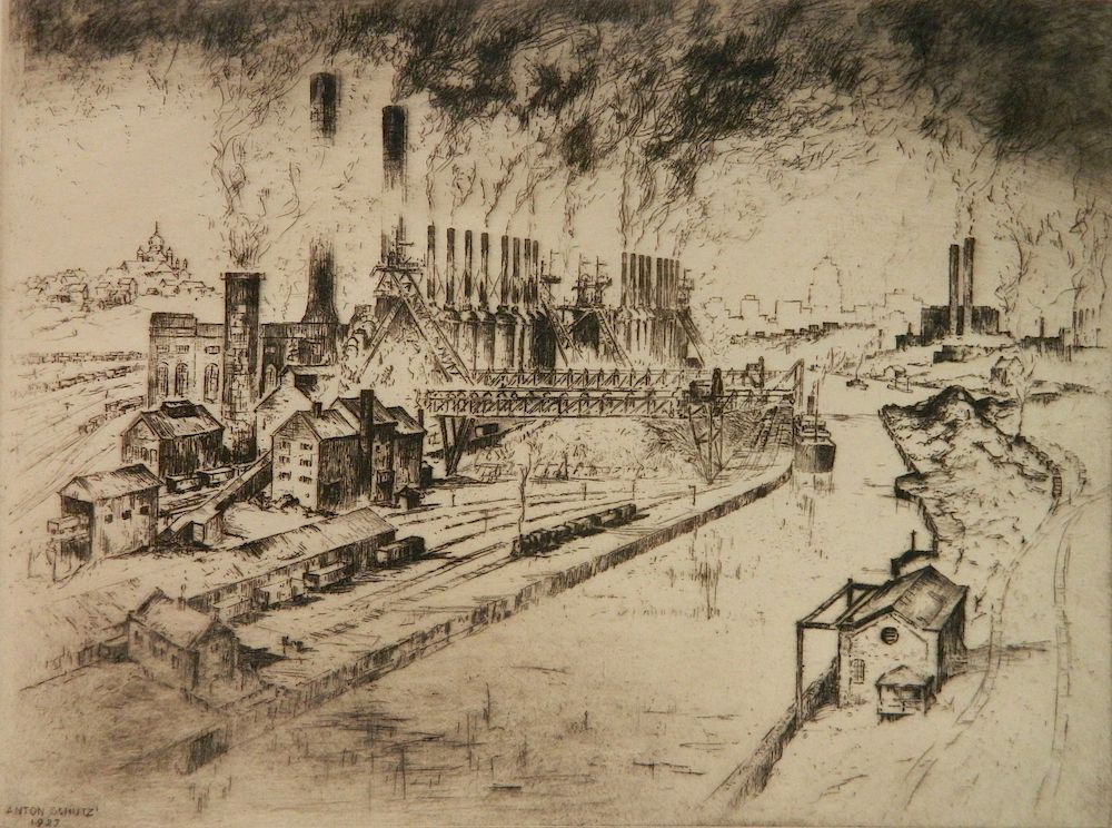 Appraisal: Anton Schutz etching Anton Schutz American - - ''Cleveland Steel