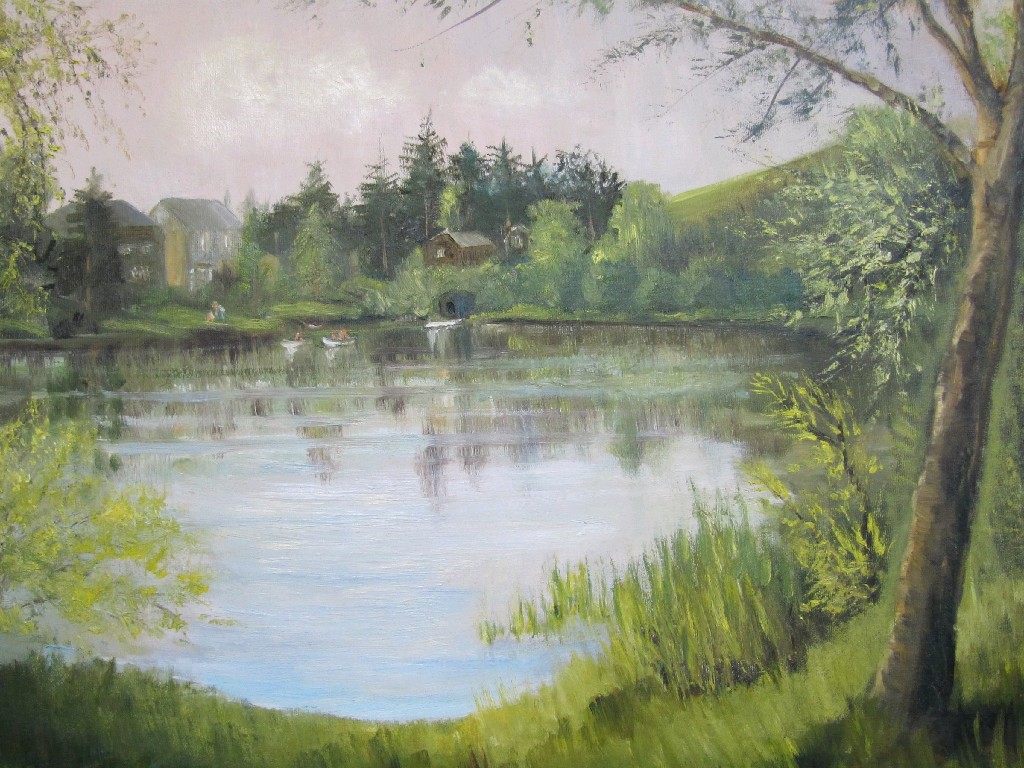 Appraisal: Oil on canvas landscape with a pond signed and dated