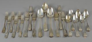 Appraisal: William IV Victorian Irish silver fiddle pattern cutlery comprising three