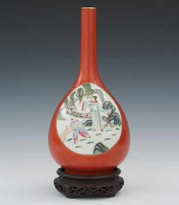 Appraisal: A Chinese Coral Red Porcelain Vase of Longevity ca Of