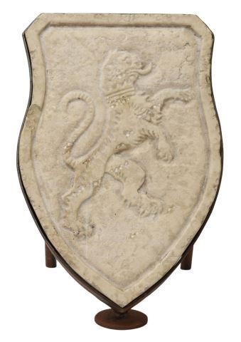 Appraisal: Carved marble coat of arms shield form lion rampant gorged