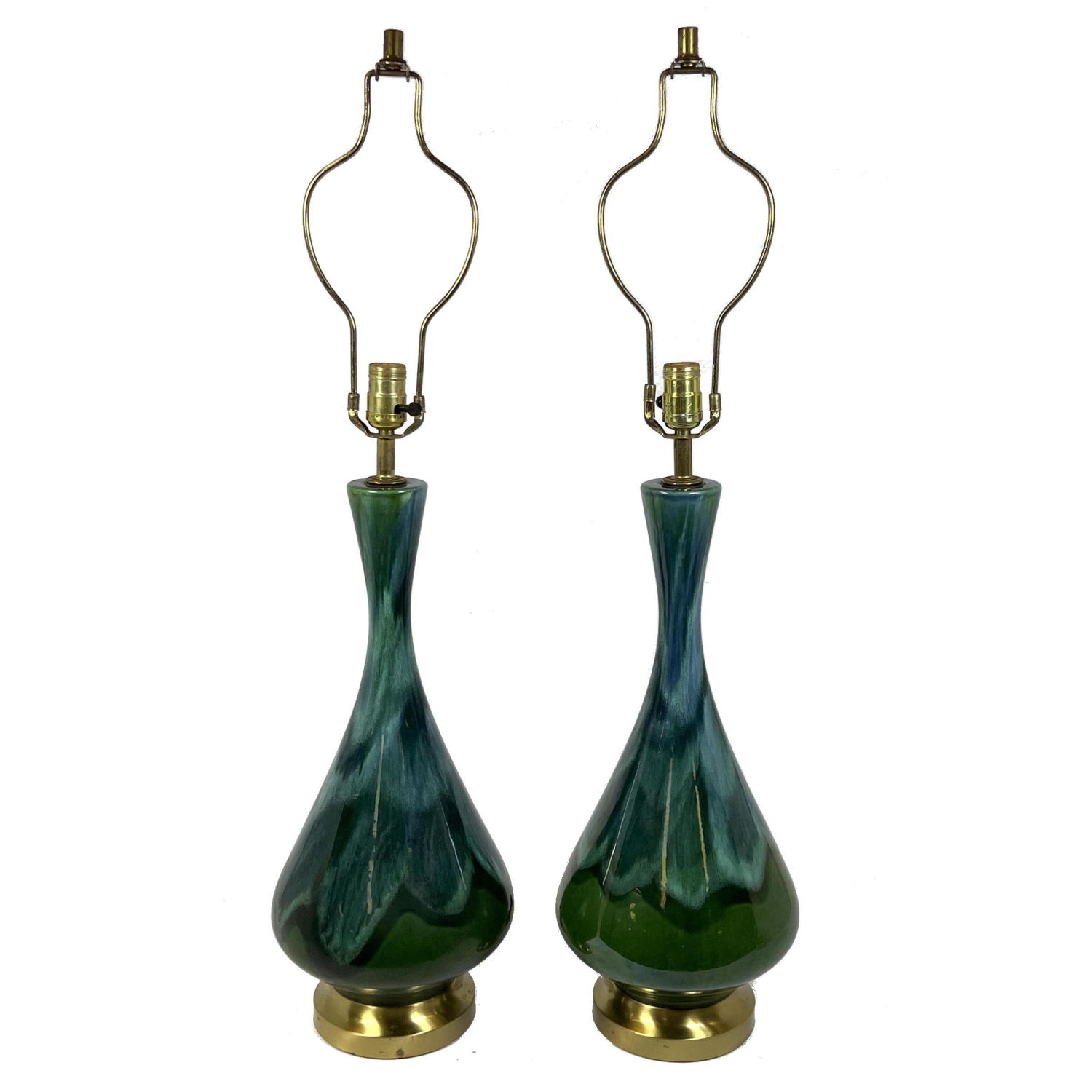 Appraisal: Pr Green Drip Glazed Table Lamps Dimensions H inches W