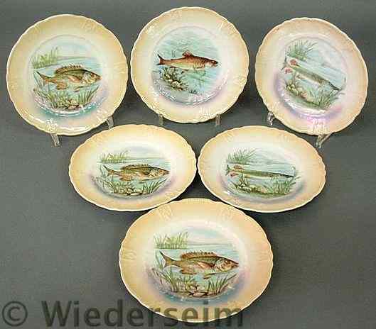 Appraisal: Set of six German decorated fish plates dia