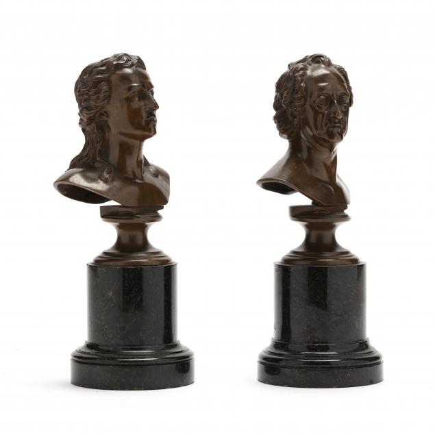 Appraisal: TWO CONTINENTAL BRONZE BUSTS OF GERMAN LITERARY FIGURES Circa likely