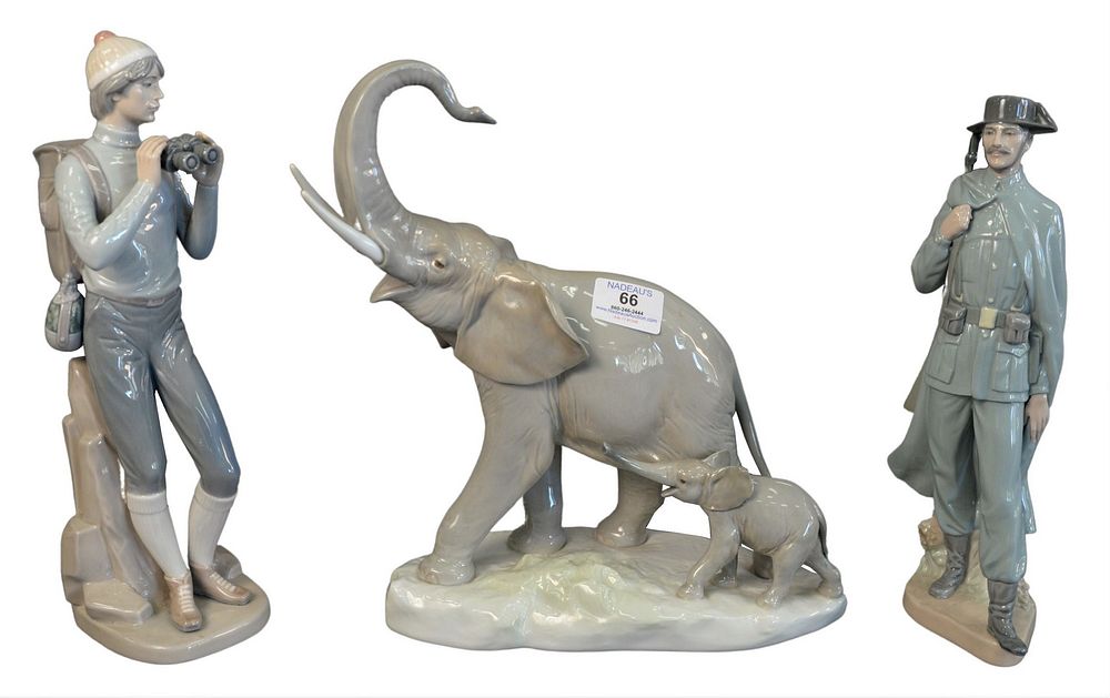 Appraisal: Group of Three Lladro Porcelain Figures to include an elephant