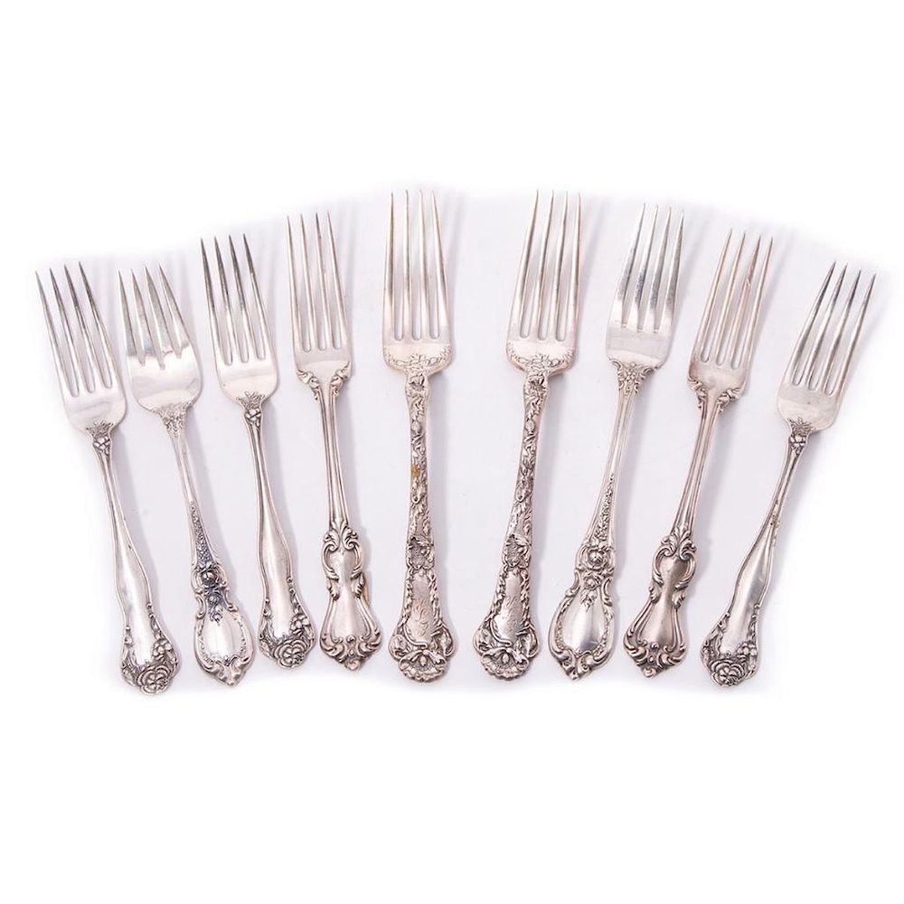 Appraisal: Group of Sterling Forks Various Makers Group of Nine Sterling