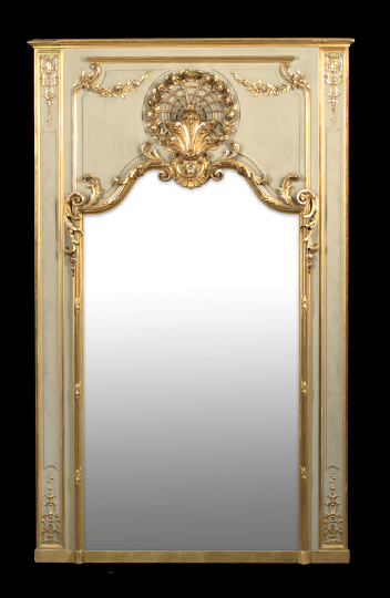 Appraisal: Handsome French Carved Giltwood and Matte Gris-de-Trianon-Painted Beechwood Overmantel Mirror